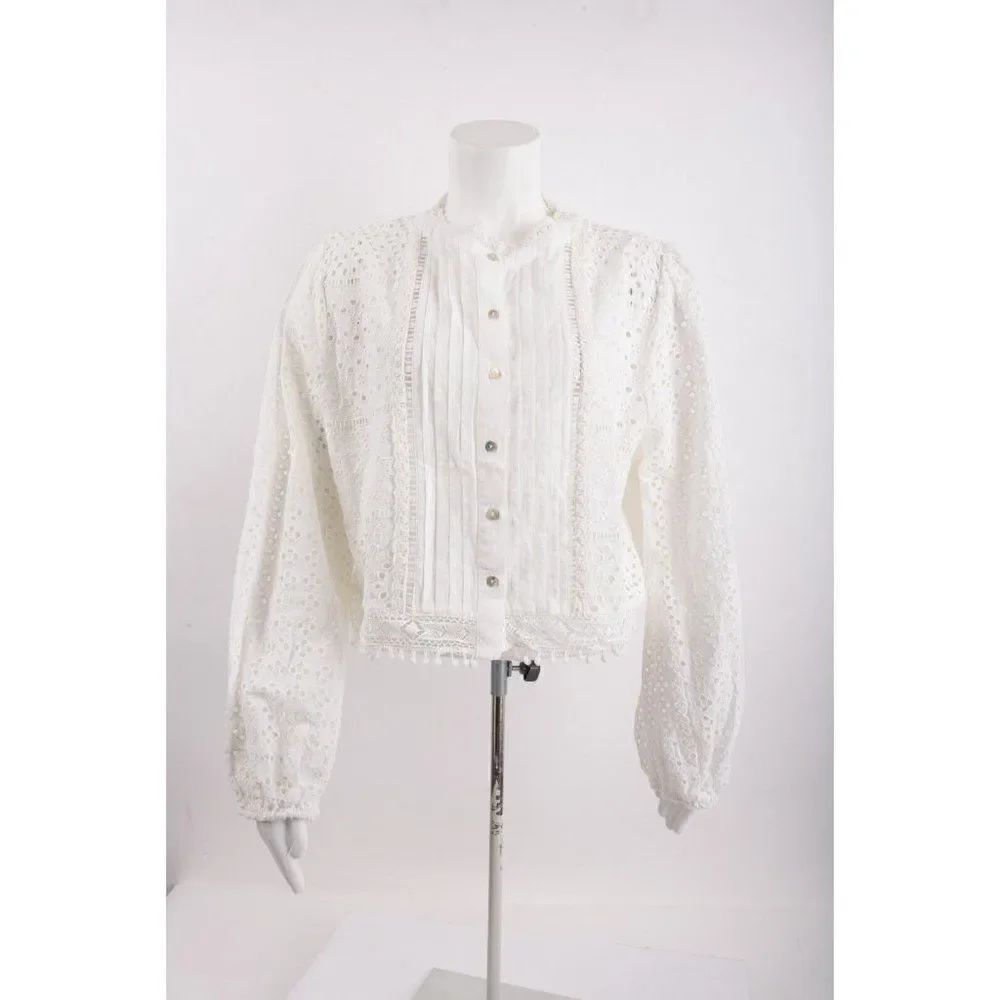 Zara Womens Openwork Embroidery Shirt Top XXL White Long Sleeve 5598/059 NWT